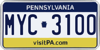 PA license plate MYC3100