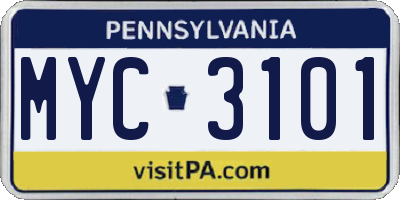 PA license plate MYC3101