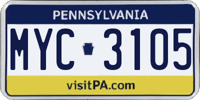 PA license plate MYC3105