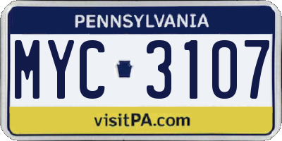 PA license plate MYC3107