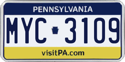 PA license plate MYC3109