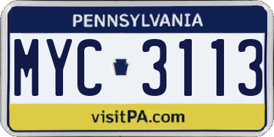 PA license plate MYC3113