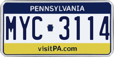 PA license plate MYC3114