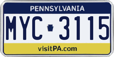 PA license plate MYC3115