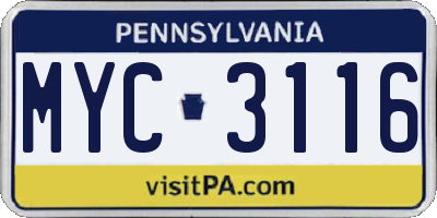 PA license plate MYC3116