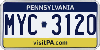 PA license plate MYC3120