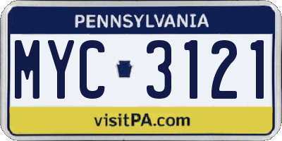 PA license plate MYC3121