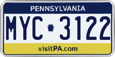 PA license plate MYC3122