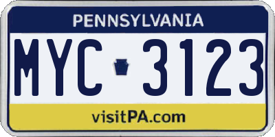PA license plate MYC3123