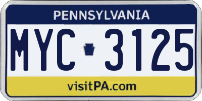 PA license plate MYC3125