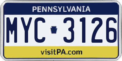 PA license plate MYC3126