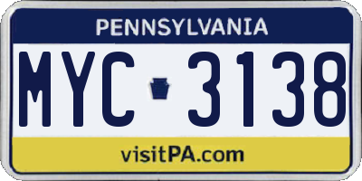 PA license plate MYC3138