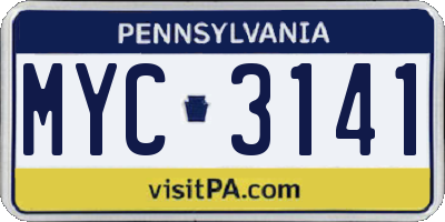 PA license plate MYC3141