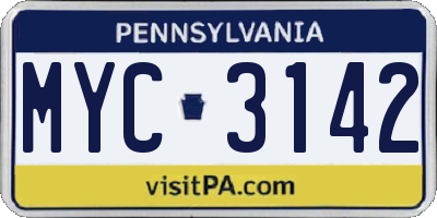 PA license plate MYC3142