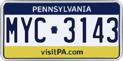 PA license plate MYC3143