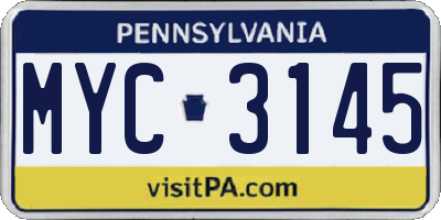 PA license plate MYC3145