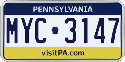 PA license plate MYC3147