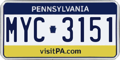 PA license plate MYC3151