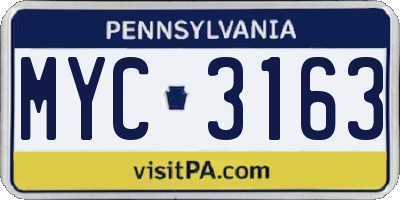PA license plate MYC3163