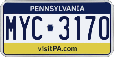 PA license plate MYC3170