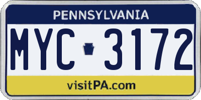 PA license plate MYC3172
