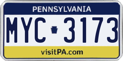 PA license plate MYC3173