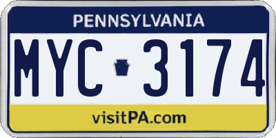 PA license plate MYC3174