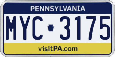 PA license plate MYC3175
