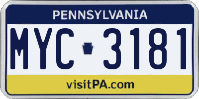 PA license plate MYC3181