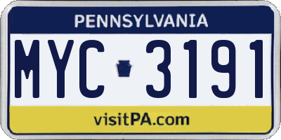 PA license plate MYC3191
