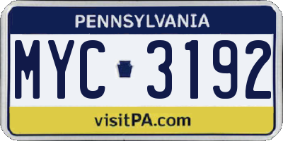 PA license plate MYC3192