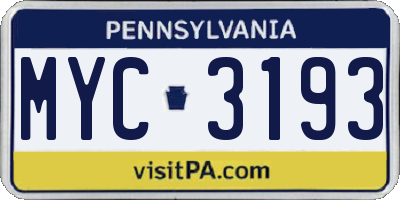 PA license plate MYC3193