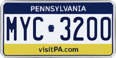 PA license plate MYC3200