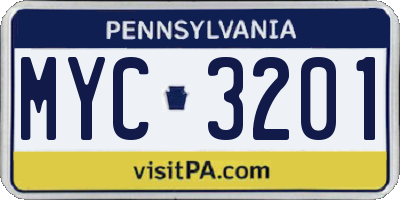 PA license plate MYC3201