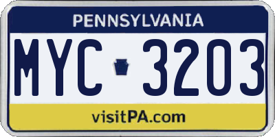 PA license plate MYC3203