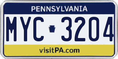 PA license plate MYC3204