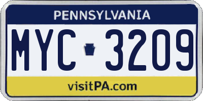 PA license plate MYC3209