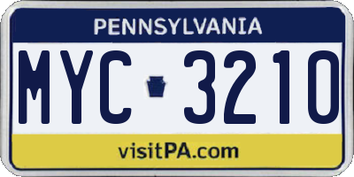 PA license plate MYC3210