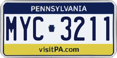 PA license plate MYC3211
