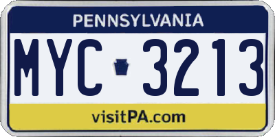PA license plate MYC3213