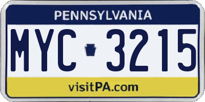 PA license plate MYC3215