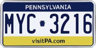 PA license plate MYC3216