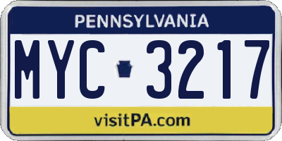 PA license plate MYC3217