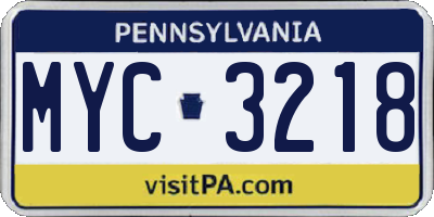 PA license plate MYC3218