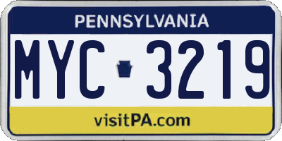 PA license plate MYC3219