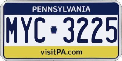 PA license plate MYC3225
