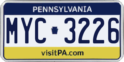 PA license plate MYC3226