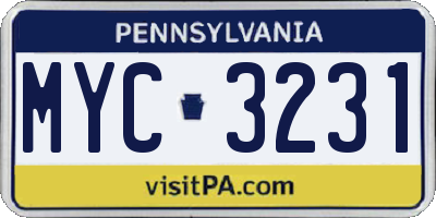 PA license plate MYC3231