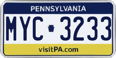 PA license plate MYC3233