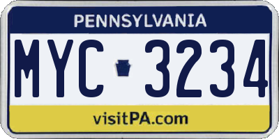 PA license plate MYC3234